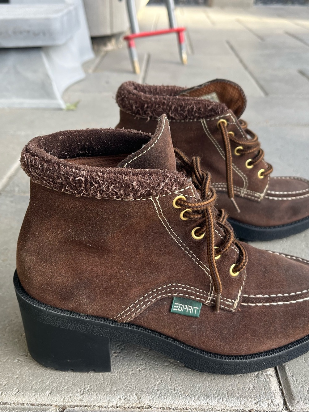 VTG 90’s Esprit Y2K Brown Suede Platform Heeled Boots with Stitching - Size 8